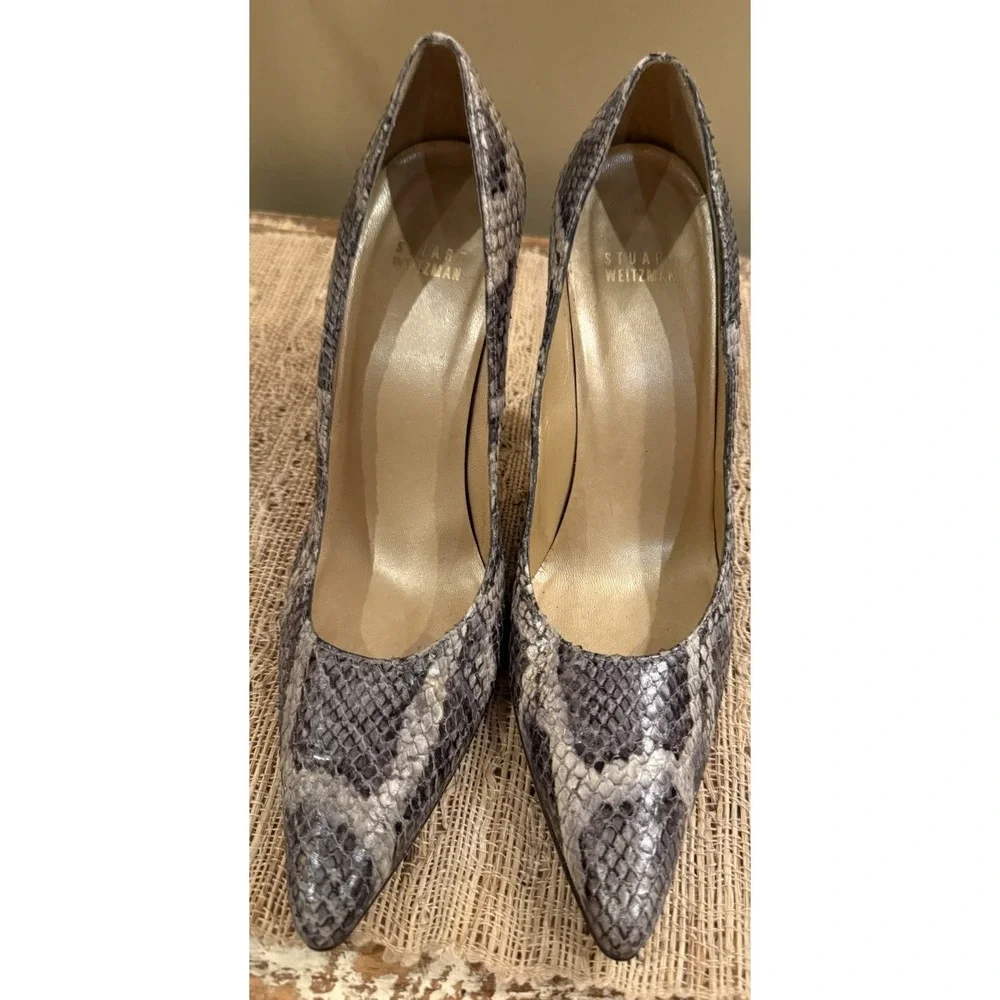 Stuart Weitzman Genuine Grey Snakeskin Stiletto Heels‎ Pointed Toe Size 8.5M